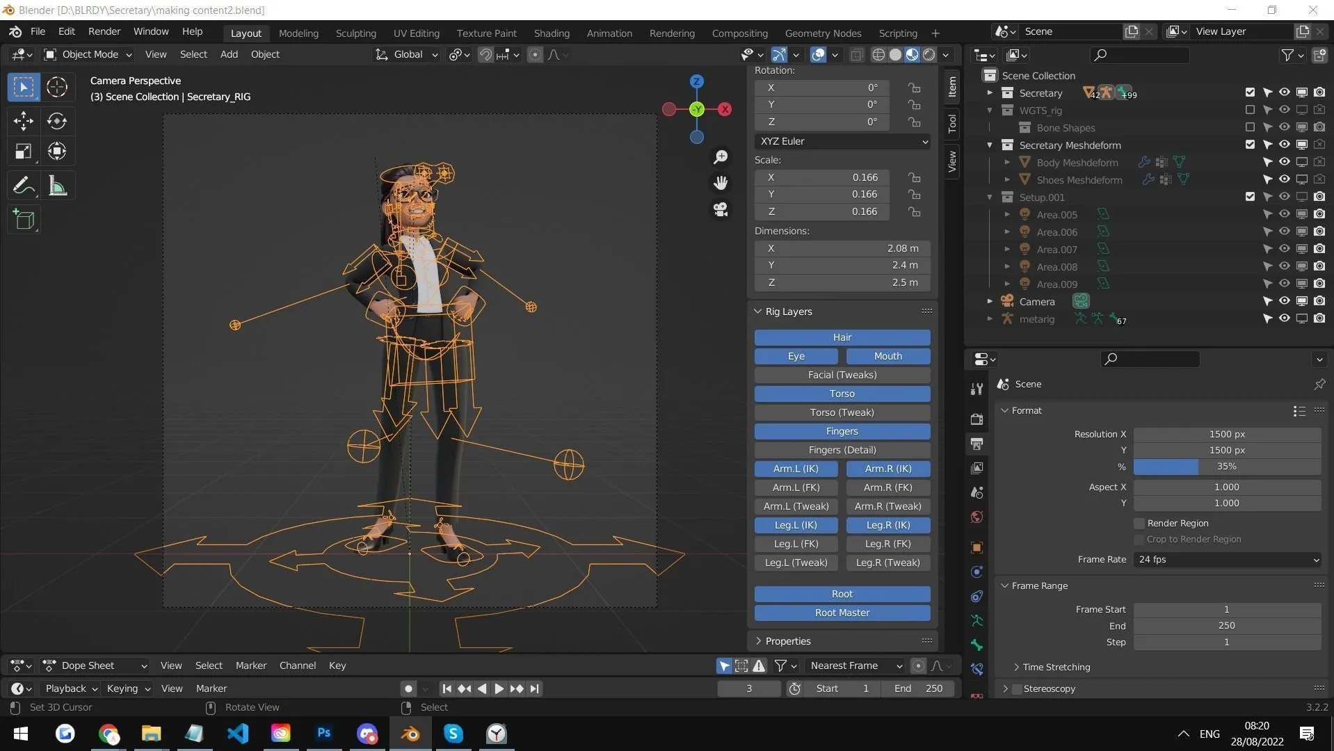 Secretary Business Woman Character - Rigged 3D Character in Blender with Rigify rigging system